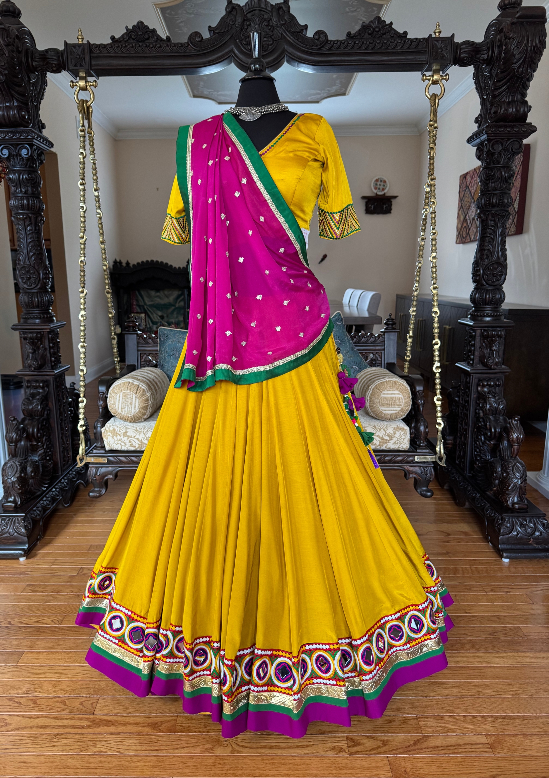 Yellow Chaniya Mirror Border Dupatta
